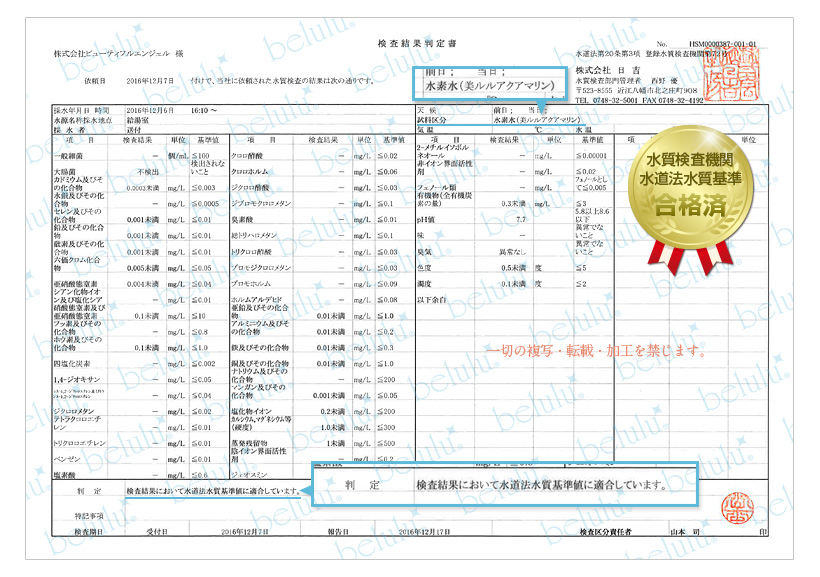 水質検査結果判定書