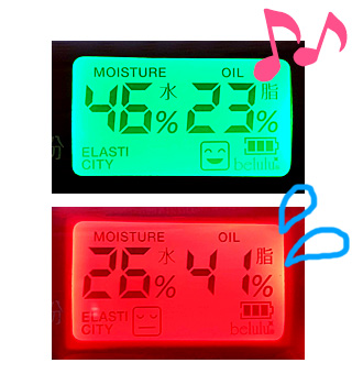 肌の状態が良ければ緑、悪ければ赤の液晶イメージ